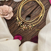 Vriksham Chic Floral Design Moggapu Gold Chain-White Red & Green-G19572